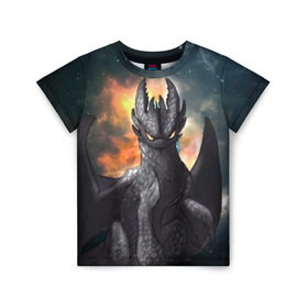 Детская футболка 3D с принтом Night Fury в Белгороде, 100% гипоаллергенный полиэфир | прямой крой, круглый вырез горловины, длина до линии бедер, чуть спущенное плечо, ткань немного тянется | how to train your dragon | night fury | беззубик | дракон | как приручить дракона | ночная фурия