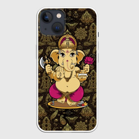 Чехол для iPhone 13 с принтом Ganesha в Белгороде,  |  | animal | ax | crown | decoration | elephant | ethnic | flower | food | god | gold | hands | hold | india | lily | mouse | благополучие | бог | божество | ганеша | держит | еда | животное | золото | индия | индуизм | корона | лилия | м | много | мудрость |
