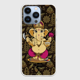 Чехол для iPhone 13 Pro с принтом Ganesha в Белгороде,  |  | animal | ax | crown | decoration | elephant | ethnic | flower | food | god | gold | hands | hold | india | lily | mouse | благополучие | бог | божество | ганеша | держит | еда | животное | золото | индия | индуизм | корона | лилия | м | много | мудрость |