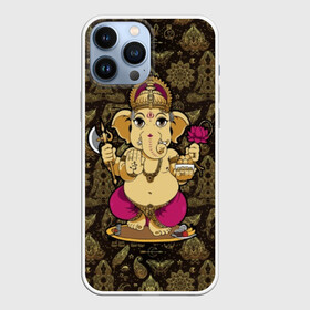 Чехол для iPhone 13 Pro Max с принтом Ganesha в Белгороде,  |  | animal | ax | crown | decoration | elephant | ethnic | flower | food | god | gold | hands | hold | india | lily | mouse | благополучие | бог | божество | ганеша | держит | еда | животное | золото | индия | индуизм | корона | лилия | м | много | мудрость |
