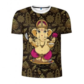 Мужская футболка 3D спортивная с принтом Ganesha в Белгороде, 100% полиэстер с улучшенными характеристиками | приталенный силуэт, круглая горловина, широкие плечи, сужается к линии бедра | Тематика изображения на принте: animal | ax | crown | decoration | elephant | ethnic | flower | food | god | gold | hands | hold | india | lily | mouse | благополучие | бог | божество | ганеша | держит | еда | животное | золото | индия | индуизм | корона | лилия | м | много | мудрость |