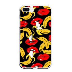 Чехол для iPhone 7Plus/8 Plus матовый с принтом Губы и бананы в Белгороде, Силикон | Область печати: задняя сторона чехла, без боковых панелей | background | bananas | black | drawing | erotic | food | fruit | lips | red | womens | бананы | губы | еда | женские | красные | рисунок | фон | фрукты | черный