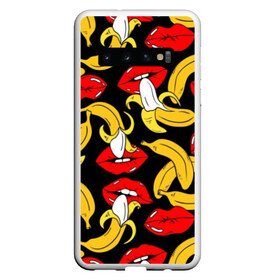 Чехол для Samsung Galaxy S10 с принтом Губы и бананы в Белгороде, Силикон | Область печати: задняя сторона чехла, без боковых панелей | Тематика изображения на принте: background | bananas | black | drawing | erotic | food | fruit | lips | red | womens | бананы | губы | еда | женские | красные | рисунок | фон | фрукты | черный