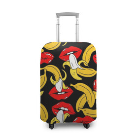 Чехол для чемодана 3D с принтом Губы и бананы в Белгороде, 86% полиэфир, 14% спандекс | двустороннее нанесение принта, прорези для ручек и колес | background | bananas | black | drawing | erotic | food | fruit | lips | red | womens | бананы | губы | еда | женские | красные | рисунок | фон | фрукты | черный
