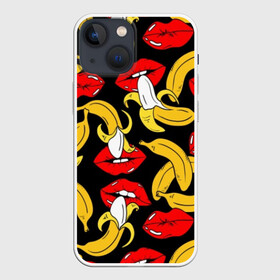 Чехол для iPhone 13 mini с принтом Губы и бананы в Белгороде,  |  | background | bananas | black | drawing | erotic | food | fruit | lips | red | womens | бананы | губы | еда | женские | красные | рисунок | фон | фрукты | черный