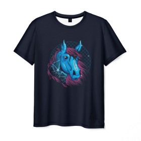 Мужская футболка 3D с принтом Лошадь Неон в Белгороде, 100% полиэфир | прямой крой, круглый вырез горловины, длина до линии бедер | Тематика изображения на принте: horse | neon | конь | лошади | лошадь | неон | ретро