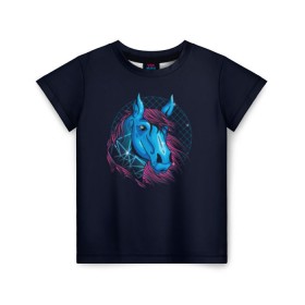 Детская футболка 3D с принтом Лошадь Неон в Белгороде, 100% гипоаллергенный полиэфир | прямой крой, круглый вырез горловины, длина до линии бедер, чуть спущенное плечо, ткань немного тянется | horse | neon | конь | лошади | лошадь | неон | ретро