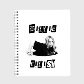 Тетрадь с принтом Billie Eilish в Белгороде, 100% бумага | 48 листов, плотность листов — 60 г/м2, плотность картонной обложки — 250 г/м2. Листы скреплены сбоку удобной пружинной спиралью. Уголки страниц и обложки скругленные. Цвет линий — светло-серый
 | bad guy | bellyache | billie eilish | bury a friend | ocean eyes | when we all fall asleep where do we go | билли айлиш | музыка | певица