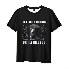 Мужская футболка 3D с принтом Be Kind to Animals в Белгороде, 100% полиэфир | прямой крой, круглый вырез горловины, длина до линии бедер | be kind to animals | cinema | dog | dogs | john wick | keanu reeves | джон уик | животные | пес | собака