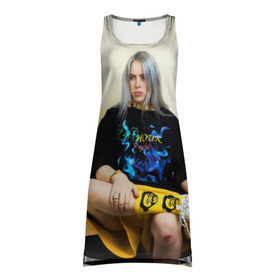 Платье-майка 3D с принтом Billie Eilish в Белгороде, 100% полиэстер | полуприлегающий силуэт, широкие бретели, круглый вырез горловины, удлиненный подол сзади. | bad guy | bellyache | billie eilish | bury a friend | ocean eyes | when we all fall asleep where do we go | билли айлиш | музыка | певица