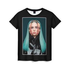 Женская футболка 3D с принтом Billie Eilish в Белгороде, 100% полиэфир ( синтетическое хлопкоподобное полотно) | прямой крой, круглый вырез горловины, длина до линии бедер | bad guy | bellyache | billie eilish | bury a friend | ocean eyes | when we all fall asleep where do we go | билли айлиш | музыка | певица