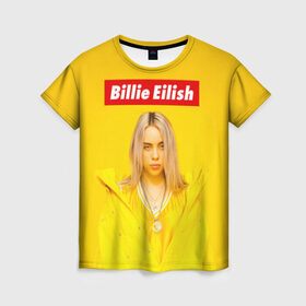 Женская футболка 3D с принтом Billie Eilish в Белгороде, 100% полиэфир ( синтетическое хлопкоподобное полотно) | прямой крой, круглый вырез горловины, длина до линии бедер | bad guy | bellyache | billie eilish | bury a friend | ocean eyes | when we all fall asleep where do we go | билли айлиш | музыка | певица