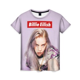 Женская футболка 3D с принтом Billie Eilish в Белгороде, 100% полиэфир ( синтетическое хлопкоподобное полотно) | прямой крой, круглый вырез горловины, длина до линии бедер | bad guy | bellyache | billie eilish | bury a friend | ocean eyes | when we all fall asleep where do we go | билли айлиш | музыка | певица