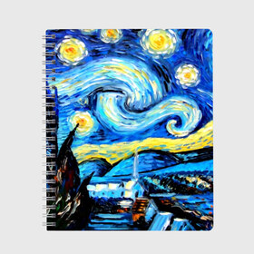 Тетрадь с принтом Звездная ночь Ван Гог в Белгороде, 100% бумага | 48 листов, плотность листов — 60 г/м2, плотность картонной обложки — 250 г/м2. Листы скреплены сбоку удобной пружинной спиралью. Уголки страниц и обложки скругленные. Цвет линий — светло-серый
 | Тематика изображения на принте: impressionism | night | sky | stars | van gogh | ван гог | живопись | звездная ночь | звезды | импрессионизм | искусство | краски | небо | ночь | рисунок
