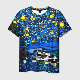 Мужская футболка 3D с принтом Ночь в Белгороде, 100% полиэфир | прямой крой, круглый вырез горловины, длина до линии бедер | art | impressionism | night | painting | planets | sky | stars | style | van gogh | waves | ван гог | вихрь | волны | живопись | звезды | импрессионизм | искусство | краски | небо | ночь | рисунок | стиль