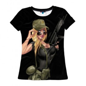 Женская футболка 3D с принтом Sexy army girl в Белгороде, 100% полиэфир ( синтетическое хлопкоподобное полотно) | прямой крой, круглый вырез горловины, длина до линии бедер | army | automatic | beautiful | big | black | blonde | body | camouflage | chest | cool | eyes | girl | holds | perfect | slim | uniform | weapon | автомат | армия | блондинка | большая | глаза | девушка | держит | идеальное | камуфляж | красивая