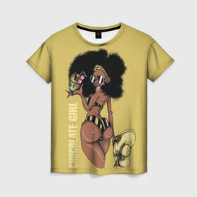 Женская футболка 3D с принтом Chocolate girl в Белгороде, 100% полиэфир ( синтетическое хлопкоподобное полотно) | прямой крой, круглый вырез горловины, длина до линии бедер | africa | african | beautiful | big | black | chocolate | cocktail | exotic | girl | hat | look | round | slim | sunny | turn | африка | большие | взгляд | девушка | держит | коктейль | красивая | круглы | купальник | надпись | очки | полосатый |