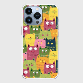 Чехол для iPhone 13 Pro с принтом Коты в Белгороде,  |  | animals | big | blush | cats | children | colorful | colors | cute | drawing | eyes | green | homemade | orange | pink | round | style | yellow | большие | глаза | детский | домашние | желтый | животные | зеленый | коты | красочные | круглые | милые | ора