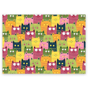 Поздравительная открытка с принтом Коты в Белгороде, 100% бумага | плотность бумаги 280 г/м2, матовая, на обратной стороне линовка и место для марки
 | animals | big | blush | cats | children | colorful | colors | cute | drawing | eyes | green | homemade | orange | pink | round | style | yellow | большие | глаза | детский | домашние | желтый | животные | зеленый | коты | красочные | круглые | милые | ора