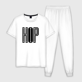 Мужская пижама хлопок с принтом HIP-HOP в Белгороде, 100% хлопок | брюки и футболка прямого кроя, без карманов, на брюках мягкая резинка на поясе и по низу штанин
 | hip hop | logo | music | rap | лого | музыка | реп | хип хоп