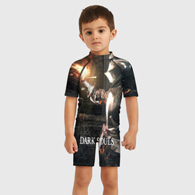 Детский купальный костюм 3D с принтом DARK SOULS в Белгороде, Полиэстер 85%, Спандекс 15% | застежка на молнии на спине | art | artwork | crown | dark soul | dark souls iii | death | digital art | embers | fanatsy | fire | flames | game | mask | skeletons | воин | минимализм | рыцарь | тёмные души