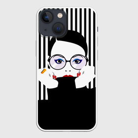 Чехол для iPhone 13 mini с принтом Fashion girl в Белгороде,  |  | Тематика изображения на принте: art | beautiful | black | black and white | bright | d | fashion | girl | gold | graphic | pop art | ring | round | woman | young | брюнетка | девушка | женщина | золото | искусство | кольцо | красивая | макияж | маникюр | мода | молодая | очки 