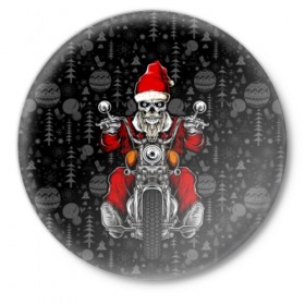 Значок с принтом Santa skull в Белгороде,  металл | круглая форма, металлическая застежка в виде булавки | Тематика изображения на принте: 