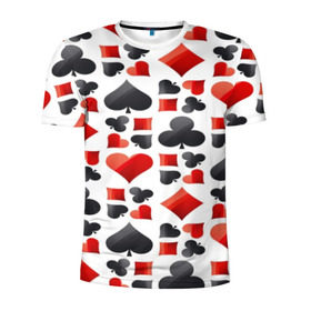 Мужская футболка 3D спортивная с принтом МАСТИ КАРТ в Белгороде, 100% полиэстер с улучшенными характеристиками | приталенный силуэт, круглая горловина, широкие плечи, сужается к линии бедра | game | игральные карты | игры | карты | колода | масти | пасьянс | покер | текстура