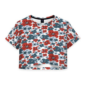 Женская футболка Cropp-top с принтом Цветочный орнамент в Белгороде, 100% полиэстер | круглая горловина, длина футболки до линии талии, рукава с отворотами | 