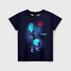 Детская футболка 3D с принтом TENNIS NEON в Белгороде, 100% гипоаллергенный полиэфир | прямой крой, круглый вырез горловины, длина до линии бедер, чуть спущенное плечо, ткань немного тянется | Тематика изображения на принте: neon | sport | tennis | неон | неоновый | спорт | спортсмен | теннис