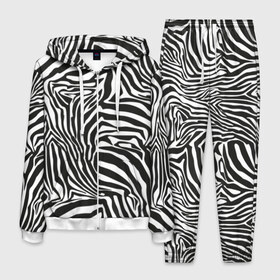 Мужской костюм 3D с принтом Полосы зебры в Белгороде, 100% полиэстер | Манжеты и пояс оформлены тканевой резинкой, двухслойный капюшон со шнурком для регулировки, карманы спереди | abstraction | african | animal | black and white | camouflage | disguise | skin | stripes | zebra | абстракция | африканская | животное | зебры | камуфляж | маскировка | полосы | черно белый