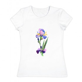 Женская футболка хлопок с принтом Ирис в Белгороде, 100% хлопок | прямой крой, круглый вырез горловины, длина до линии бедер, слегка спущенное плечо | акварель | цветочки | цветы