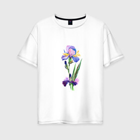 Женская футболка хлопок Oversize с принтом Ирис в Белгороде, 100% хлопок | свободный крой, круглый ворот, спущенный рукав, длина до линии бедер
 | акварель | цветочки | цветы
