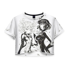 Женская футболка 3D укороченная с принтом Тацумаки и Фубуки в Белгороде, 100% полиэстер | круглая горловина, длина футболки до линии талии, рукава с отворотами | one punch man | аниме | ванпанчмен | тацумаки | фубуки