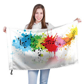 Флаг 3D с принтом Ноты color в Белгороде, 100% полиэстер | плотность ткани — 95 г/м2, размер — 67 х 109 см. Принт наносится с одной стороны | music | абстракция | книга | листы | музыка | музыкальный | ноты | произведение | страница | тетрадь