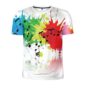 Мужская футболка 3D спортивная с принтом Ноты color в Белгороде, 100% полиэстер с улучшенными характеристиками | приталенный силуэт, круглая горловина, широкие плечи, сужается к линии бедра | music | абстракция | книга | листы | музыка | музыкальный | ноты | произведение | страница | тетрадь