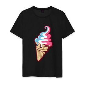 Мужская футболка хлопок с принтом Ice Cream в Белгороде, 100% хлопок | прямой крой, круглый вырез горловины, длина до линии бедер, слегка спущенное плечо. | ice cream | мороженное | прикольный принт | принт футболка | рожок мороженного | футболка с принтом