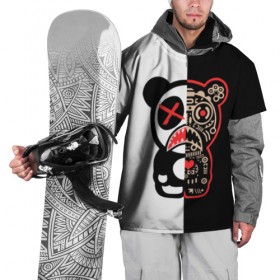 Накидка на куртку 3D с принтом Панда в Белгороде, 100% полиэстер |  | panda | streetwear | грустный | киборг | медведь | механизм | мода | разрез | улица | хип хоп