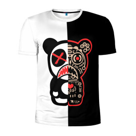 Мужская футболка 3D спортивная с принтом Панда в Белгороде, 100% полиэстер с улучшенными характеристиками | приталенный силуэт, круглая горловина, широкие плечи, сужается к линии бедра | Тематика изображения на принте: panda | streetwear | грустный | киборг | медведь | механизм | мода | разрез | улица | хип хоп