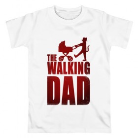 Мужская футболка хлопок с принтом Walking dad\Гуляющий папа в Белгороде, 100% хлопок | прямой крой, круглый вырез горловины, длина до линии бедер, слегка спущенное плечо. | 