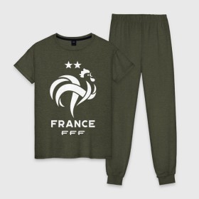 Женская пижама хлопок с принтом Сборная Франции в Белгороде, 100% хлопок | брюки и футболка прямого кроя, без карманов, на брюках мягкая резинка на поясе и по низу штанин | fff | france | les bleus | les tricolores | сборная франции | сборная франции по футболу | форма | франузская | франузская сборная | франция | французы