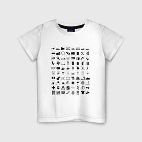 Детская футболка хлопок с принтом 80 знаков для общения в Белгороде, 100% хлопок | круглый вырез горловины, полуприлегающий силуэт, длина до линии бедер | Тематика изображения на принте: iconspeak | знание языков | объяснить на пальцах | пиктограммы значки travellers tshirt | понять иностранца | понять собеседника | путешествия | туризм | языковой барьер