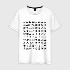 Мужская футболка хлопок с принтом 80 знаков для общения в Белгороде, 100% хлопок | прямой крой, круглый вырез горловины, длина до линии бедер, слегка спущенное плечо. | iconspeak | знание языков | объяснить на пальцах | пиктограммы значки travellers tshirt | понять иностранца | понять собеседника | путешествия | туризм | языковой барьер