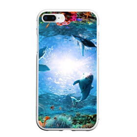 Чехол для iPhone 7Plus/8 Plus матовый с принтом Дельфины в Белгороде, Силикон | Область печати: задняя сторона чехла, без боковых панелей | fish | аква | аквариум | вода | кораллы | море | океан | ракушки | рыбки | рыбы