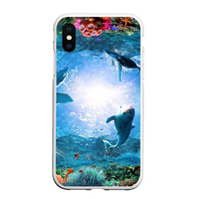 Чехол для iPhone XS Max матовый с принтом Дельфины в Белгороде, Силикон | Область печати: задняя сторона чехла, без боковых панелей | fish | аква | аквариум | вода | кораллы | море | океан | ракушки | рыбки | рыбы
