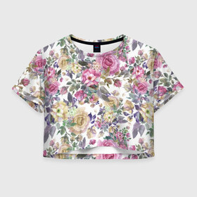 Женская футболка Cropp-top с принтом Розы в Белгороде, 100% полиэстер | круглая горловина, длина футболки до линии талии, рукава с отворотами | розы