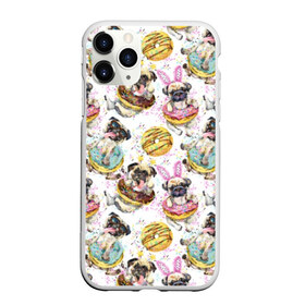 Чехол для iPhone 11 Pro Max матовый с принтом Мопсы с пончиками в Белгороде, Силикон |  | акварель | брызги | еда | заячьи | искусство | капли | карнавал | кляксы | мопсы | очки | пончики | порода | розовые | сладость | собаки | узор | уши