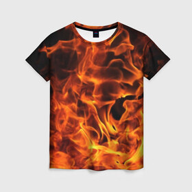 Женская футболка 3D с принтом огонь в Белгороде, 100% полиэфир ( синтетическое хлопкоподобное полотно) | прямой крой, круглый вырез горловины, длина до линии бедер | fire | flame | in fire | smoke | в огне | дым | огненный | огонь | текстуры