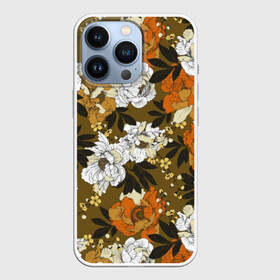 Чехол для iPhone 13 Pro с принтом Пионы в Белгороде,  |  | art | buds | flowers | garden | leaves | orange | pattern | peonies | petals | summer | watercolor | white | акварель | белые | бутоны | искусство | лепестки | лето | листья | оранжевые | пионы | садовые | узор | цветы