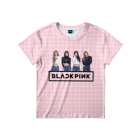 Детская футболка 3D с принтом Black Pink 2019 в Белгороде, 100% гипоаллергенный полиэфир | прямой крой, круглый вырез горловины, длина до линии бедер, чуть спущенное плечо, ткань немного тянется | Тематика изображения на принте: 2019 | black | black pink | k pop | kill | kill this love | korea | logo | music | pink | pop | блек пинк | блэк пинк | газета | девушки | кпоп | лого | музыка | надпись | розовый